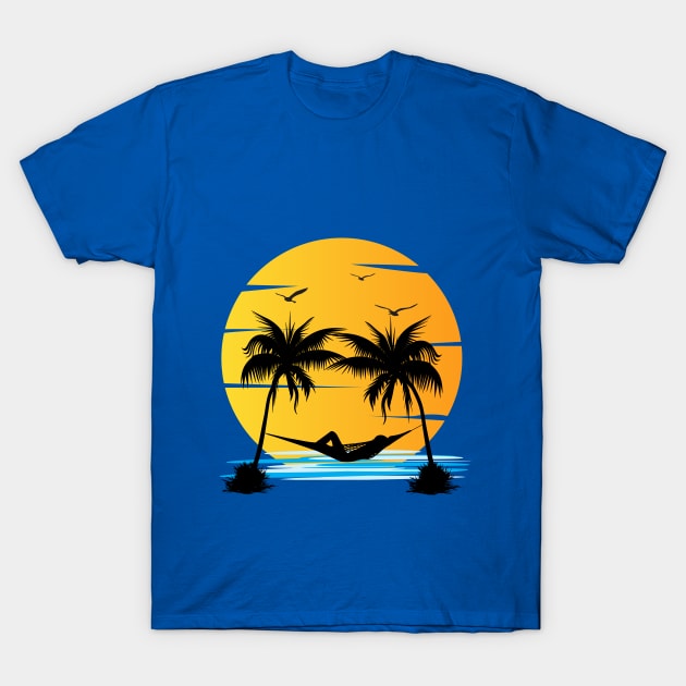 Cool Summer Sunset Beach Palm Tree gift for women,men,kids T-Shirt by angel